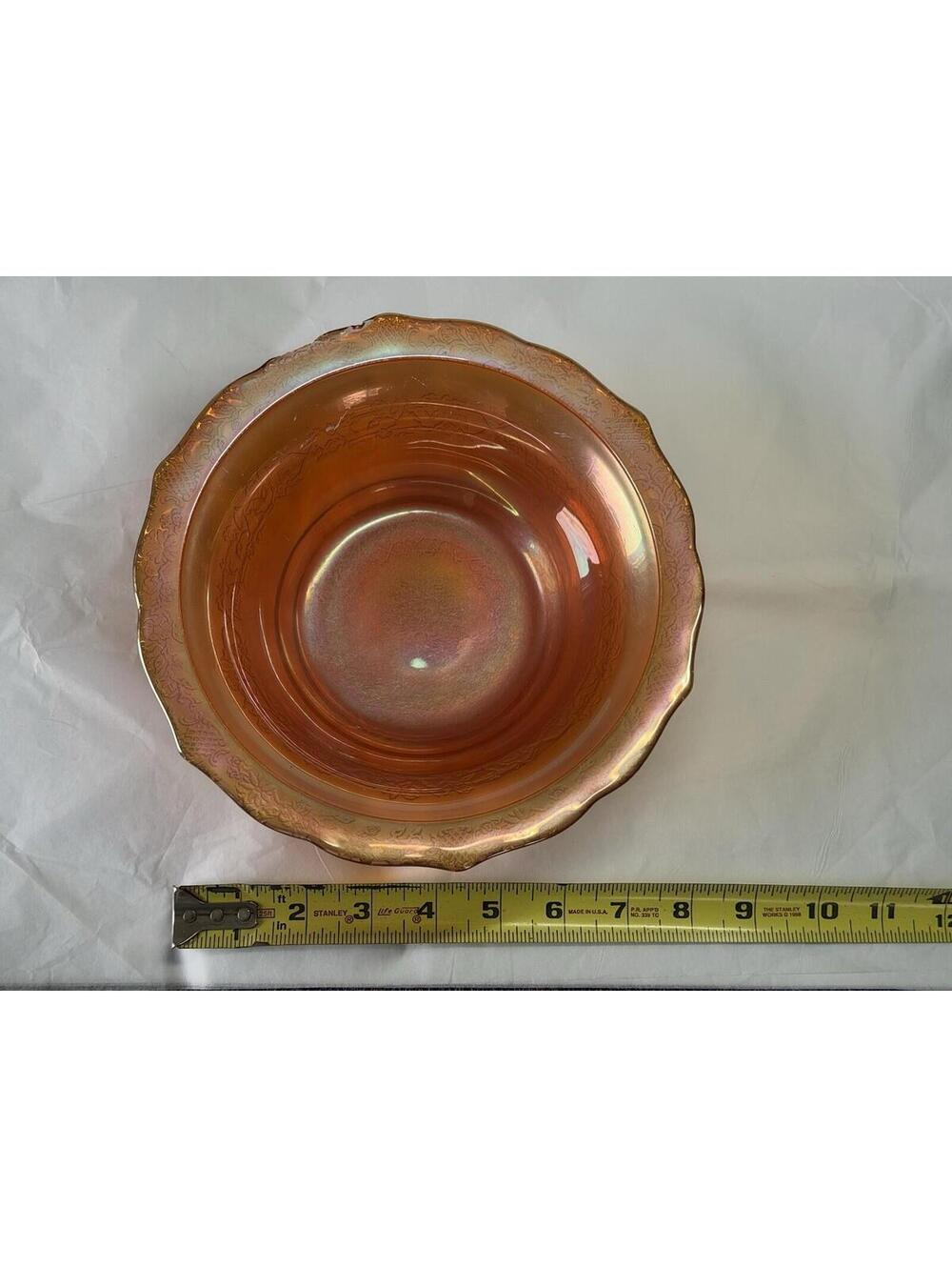 Vintage Marigold Carnival Glass Bowl Scalloped Rim 10 Inch